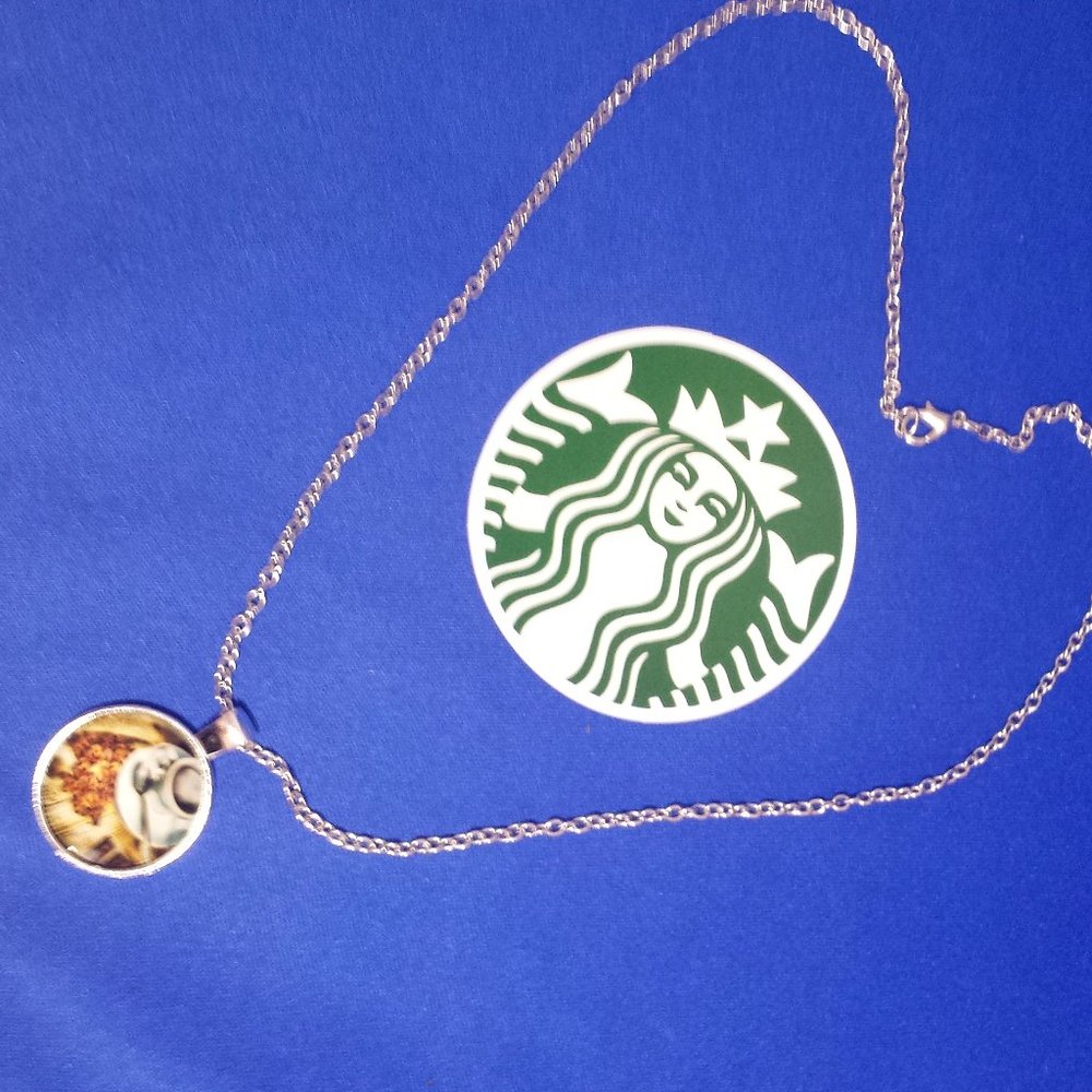Coffee & coffee beans necklace  w/ Silver Trim